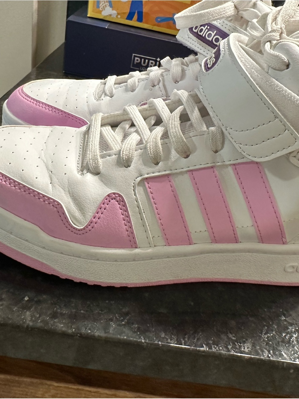 Adidas Big Kids White & Pink High-Top Sneakers Size 7